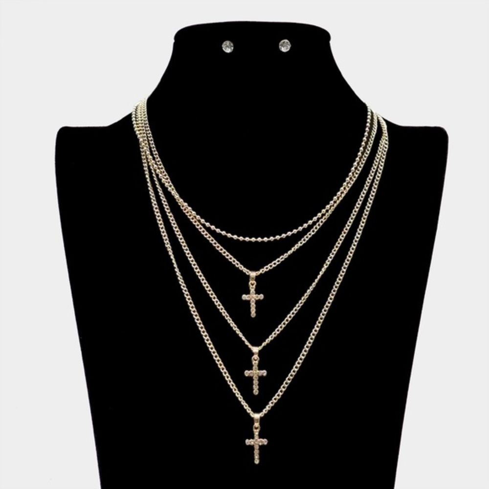 Multi layered cross pendant necklace